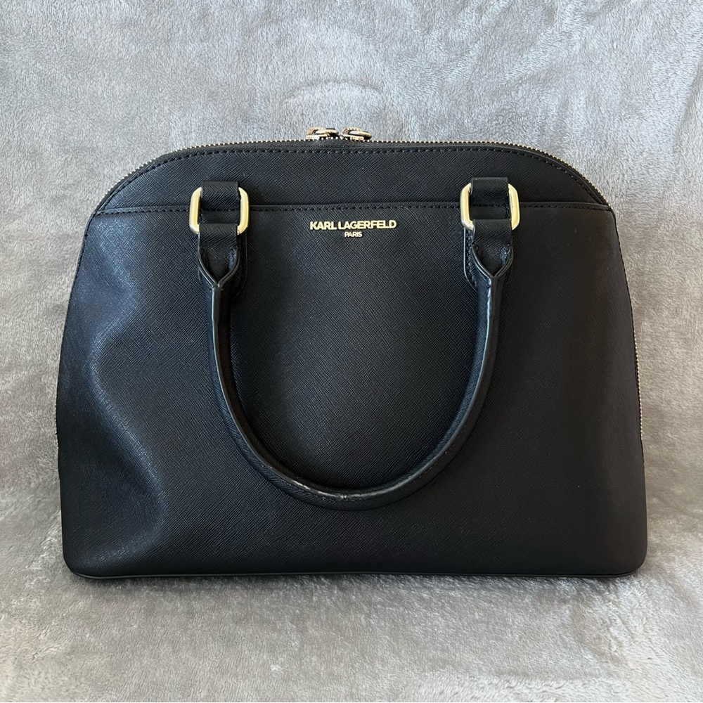 Karl Lagerfeld Paris Dome Black Satchel Purse - Picture 1 of 6